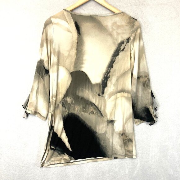 Clara Sun Woo Asymmetrical Ruffle Tunic Top Womens Small Stretch Abstract Shirt - Picture 2 of 12